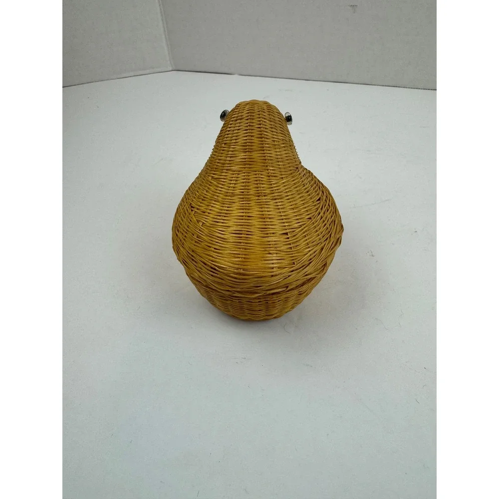 Vintage Woven Wicker Bird Basket Hen Chick Trinket Box Boho Decor Small 5 Inch